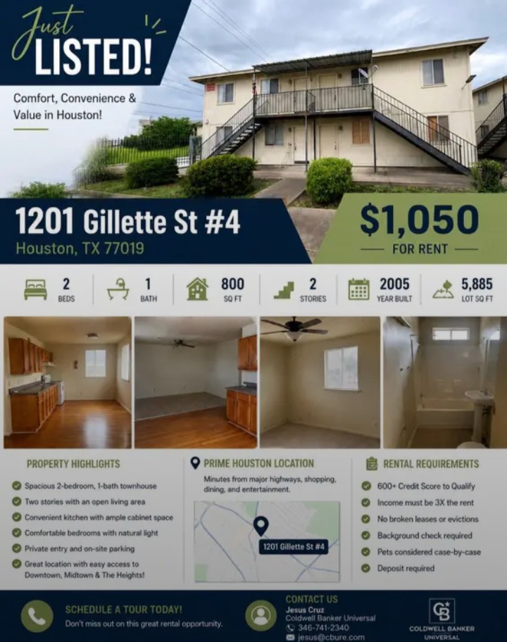 FOR RENT in 1201 Gillette St Houston in Houston — Apartments