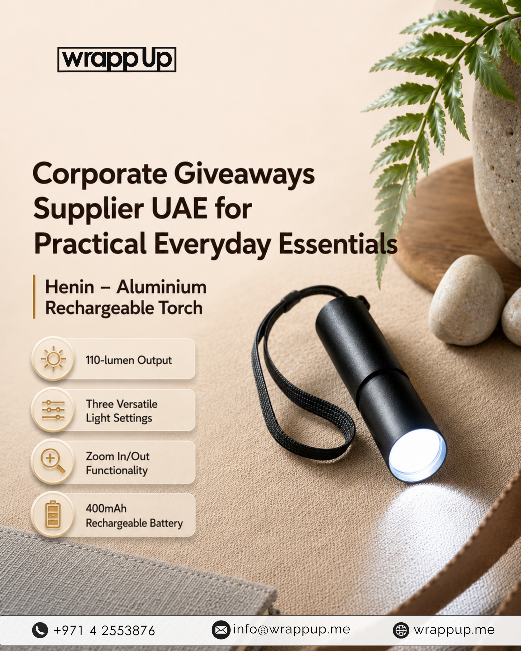 Henin Aluminium Rechargeable Torch – Corporate Giveaways Supplier UAE | Wrapp Up in Dubai — Accessories